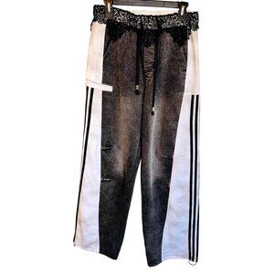 Galita Distressed Streetwear Denim Wide Leg Black Grey Track Pants Lace Bratz